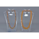 Clear Amber Necklace comprising 44 small beads, approx. 12 grams together with Amber Coloured Bead N