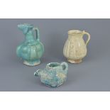 Three Persian Glazed Pottery Pots including Turquoise Glazed, 15th century or later, 5cms t