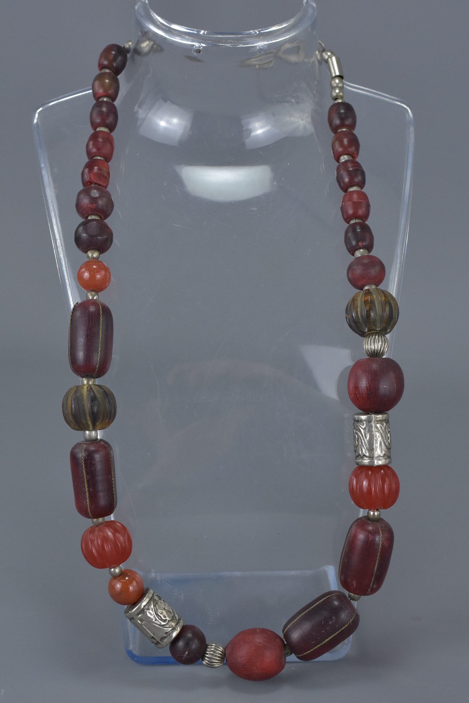 Two Ethnic Necklaces with wooden, resin, white metal and stone beads - Image 2 of 3