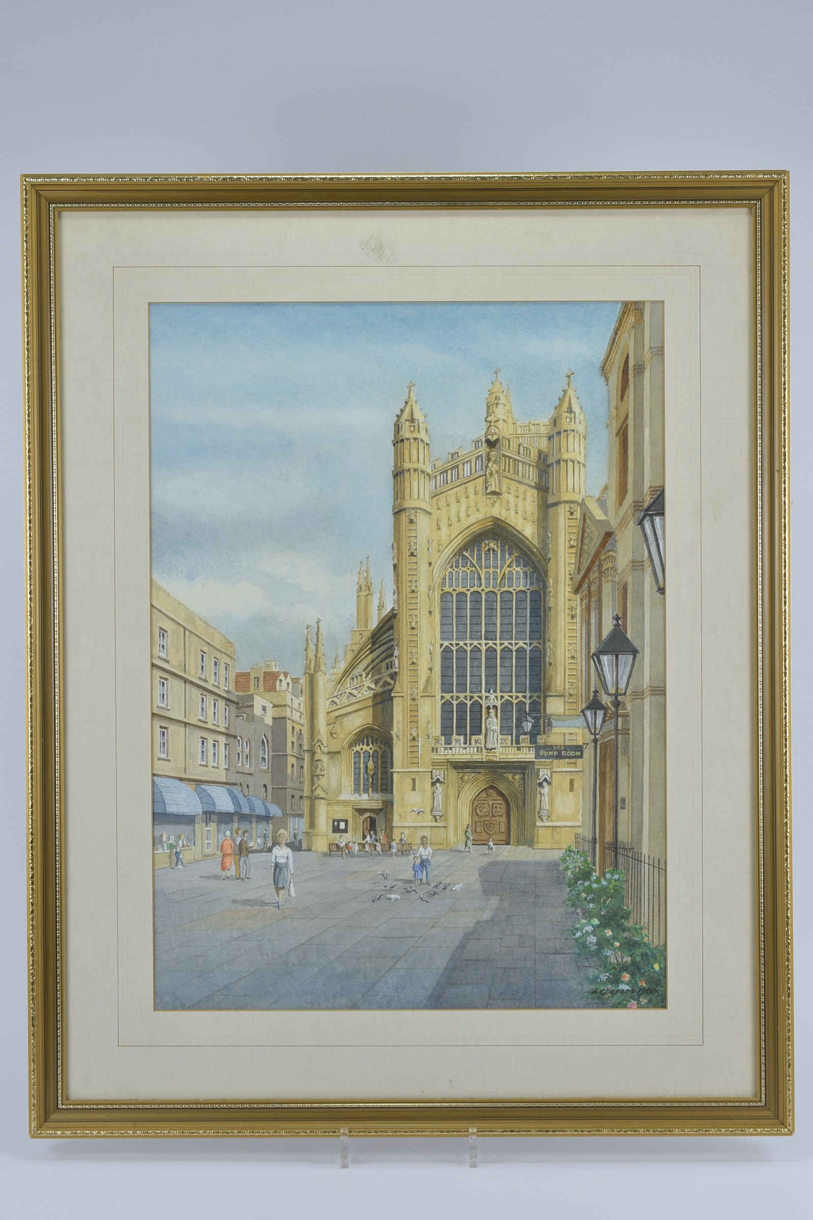 Anthony Stevens, Watercolour of Bath Abbey, signed lower right and dated 1988, 41cms x 56cms, framed