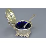 Victorian Silver Mustard Pot with Blue Glass Liner