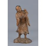 19th century Chinese Boxwood Carved Figure of Liu Haichan with Money Toad, 20cms high