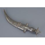 Early 20th century Indian Curved Bladed Dagger / Knife with Silver Inlaid Hilt and Sheath, 35cms lon