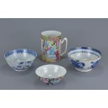 A 19th century Chinese Canton famille rose porcelain tankard with two 18th century blue and white po