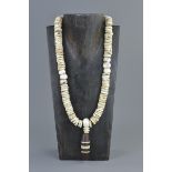 Ethnic Stone Bead and Stone Disc Necklace with Agate Stove Cylindrical Pendant, approximately 56cms