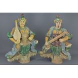 Two large Chinese sancai glazed pottery roof-tile Gods of Heaven figures. 44cm x 60cm approx.