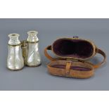 Pair of 19th century Mother of Pearl Binoculars / Field Glasses with Gilt Metal Mounts contained wit