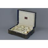 Japanese Satsuma Six Coffee Cups and Saucers contained within a fitted case marked ' Komor & Komor,