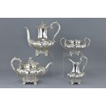 English William IV Silver Four Piece Tea Service c