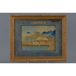 A Chinese mid 20th century framed cork art picture of a coastal seen by artist Ding Su Ing, Nantai F