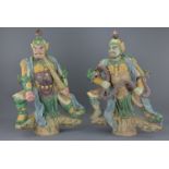 Two large Chinese sancai glazed pottery roof-tile Gods of Heaven figures. 44cm x 60cm approx.