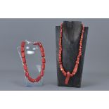 Two Coral Coloured Red Stone Bead Necklaces