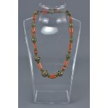 Ethnic Coral Bead Necklace with Metal Wirework Beads and Spacers