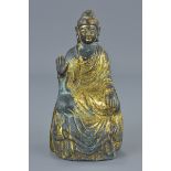 Chinese Bronze Seated Buddha with Bronze Gilding, 13cms high