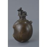 19th century Eastern Bronze Powder Flask with Sheep Finial, 10cms