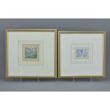 Laura Lange München, Pair of Small Watercolours being a Winter Landscape, 4cms x 6cms and a Sailing