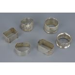 Six various Silver Hallmarked Napkin Rings, in dif