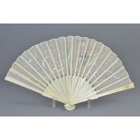 Early 19th century Chinese Hand Held Fan with Ivory Sticks and Fabric Leaves embroidered with a Chin