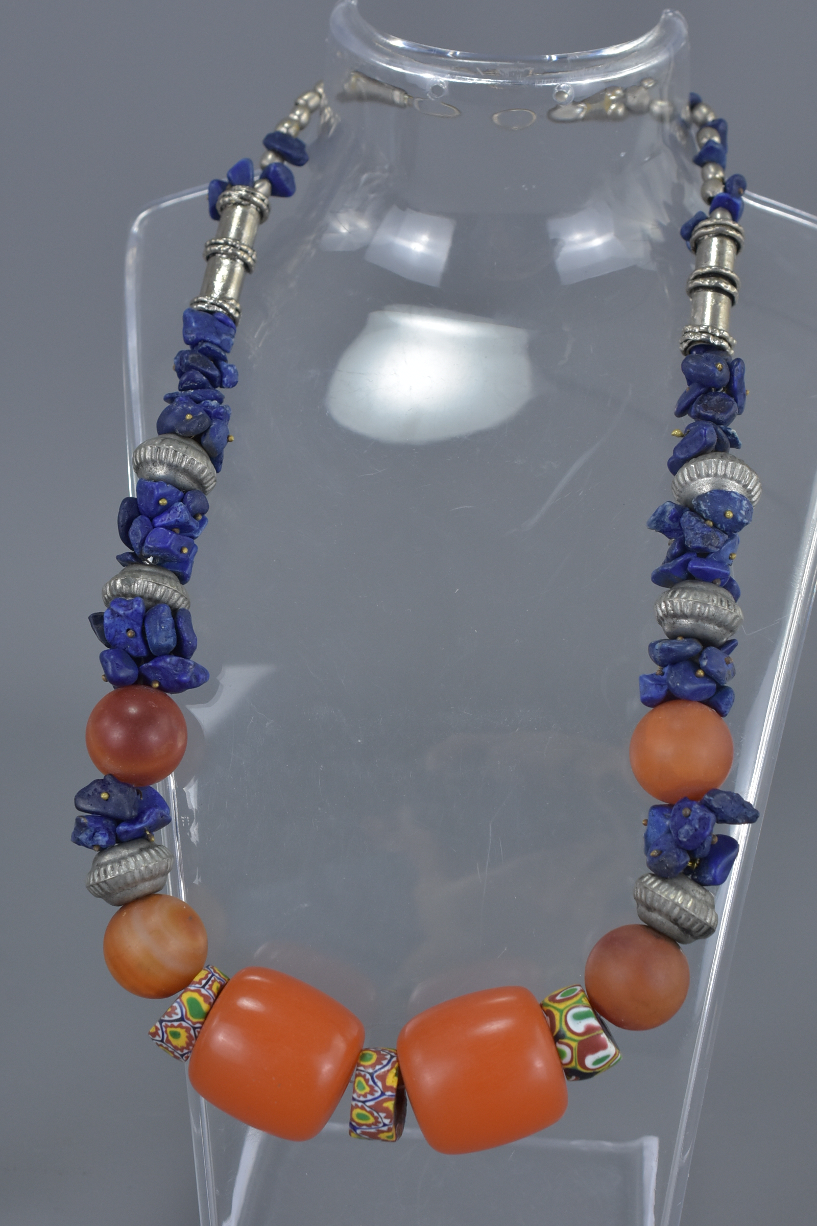 Two Ethnic Necklaces with wooden, resin, white metal and stone beads - Image 3 of 3