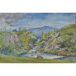 Watercolour of River and Mountain Scene signed