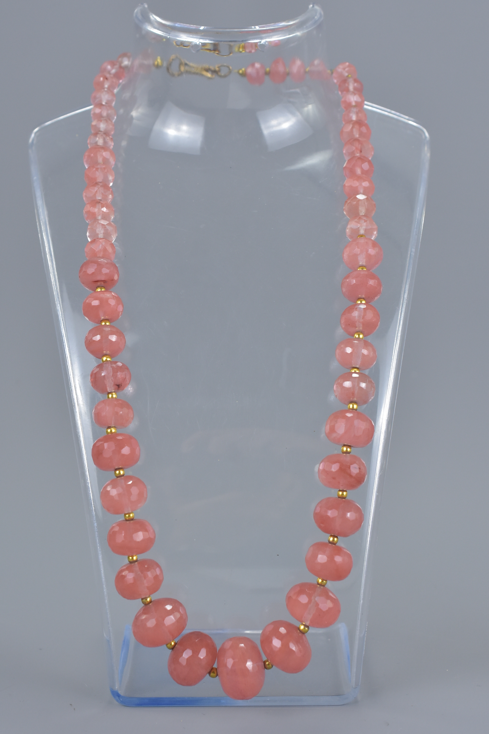 Pink Faceted Stone Necklace with Yellow Metal Spacers - Image 2 of 5