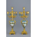 19th century Continental Gilt Metal and Porcelain candelabrum