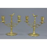 Pair of Brass Two Branch Candlesticks