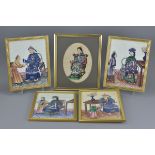 Five 19th century Chinese Watercolour Paintings on Rice Paper