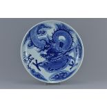 A large Chinese late 20th century porcelain dragon dish