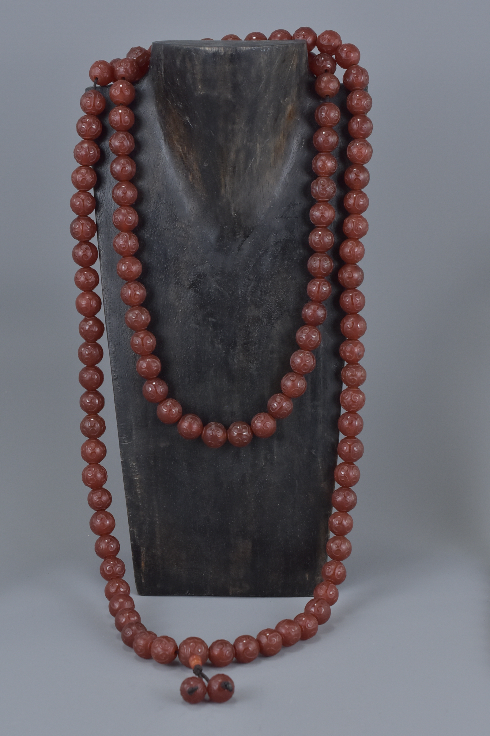 A large Chinese Buddhist agate beaded necklace