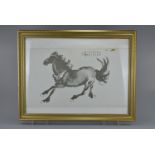 Chinese print on paper framed of galloping horse