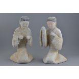 A pair of Chinese Han dynasty kneeling ladies