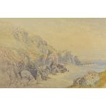 Victorian Watercolour mounted on Board of Cliffs