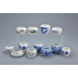 Twelve Chinese 19/20th century Porcelain Bird Feeders, average 4cms high (12)