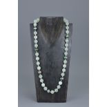 Celadon Jade Bead Necklace with Seven Cloisonné Bead Spacers and Silver Clasp, each bead 1cm diamete