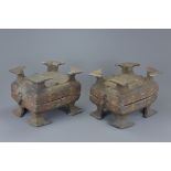 Pair of Warring State Period Pottery Food Vessels with painted decoration, each 20cms high (2)