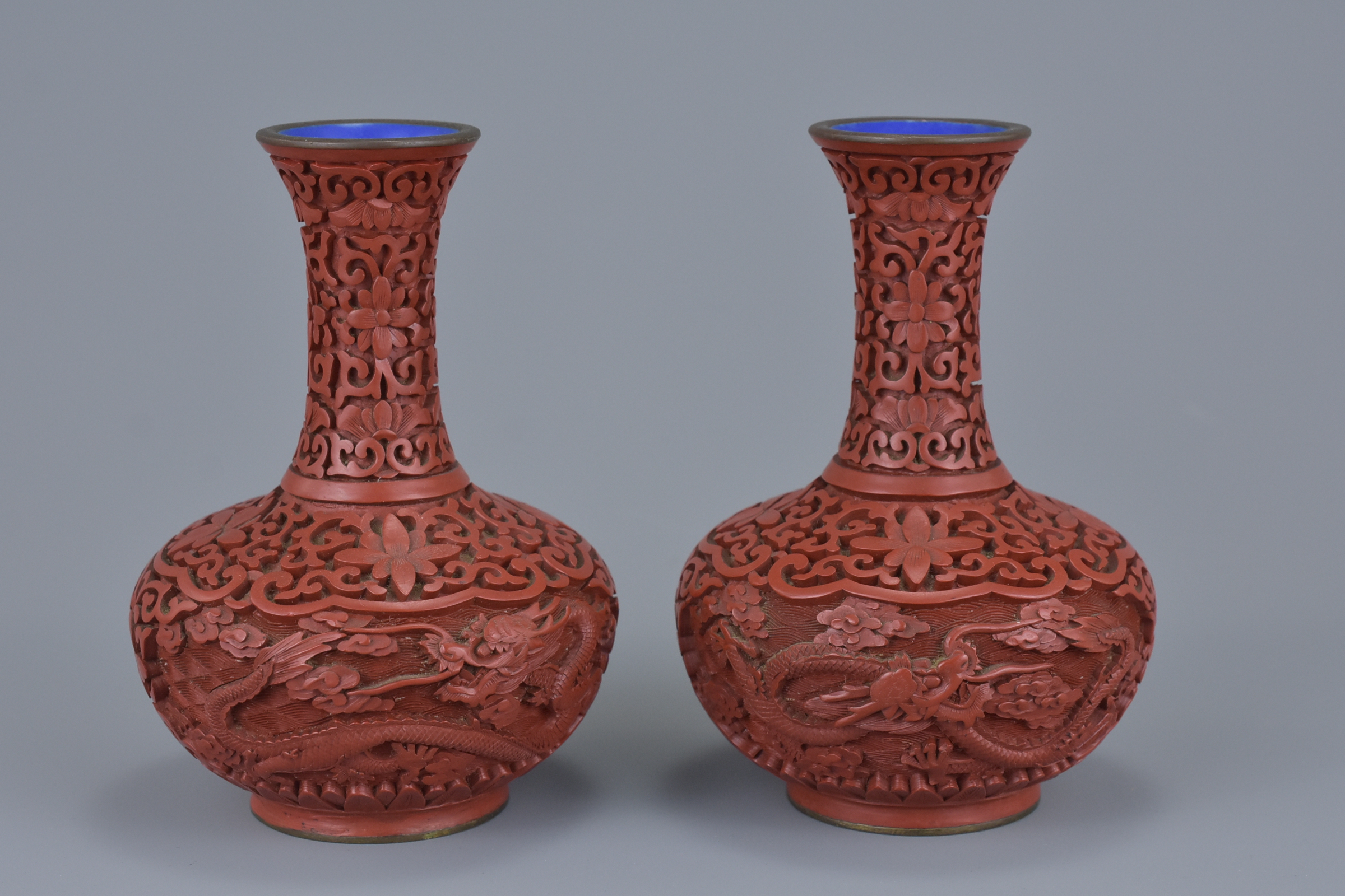 Four Early 20th century Chinese Lacquer Vases, 25cms high, 20cms high and 13cms high (4) - Image 6 of 8