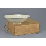 Fine Chinese Ding-type Porcelain / Stoneware Bowl in Japanese wooden box thinly-potted and coated al