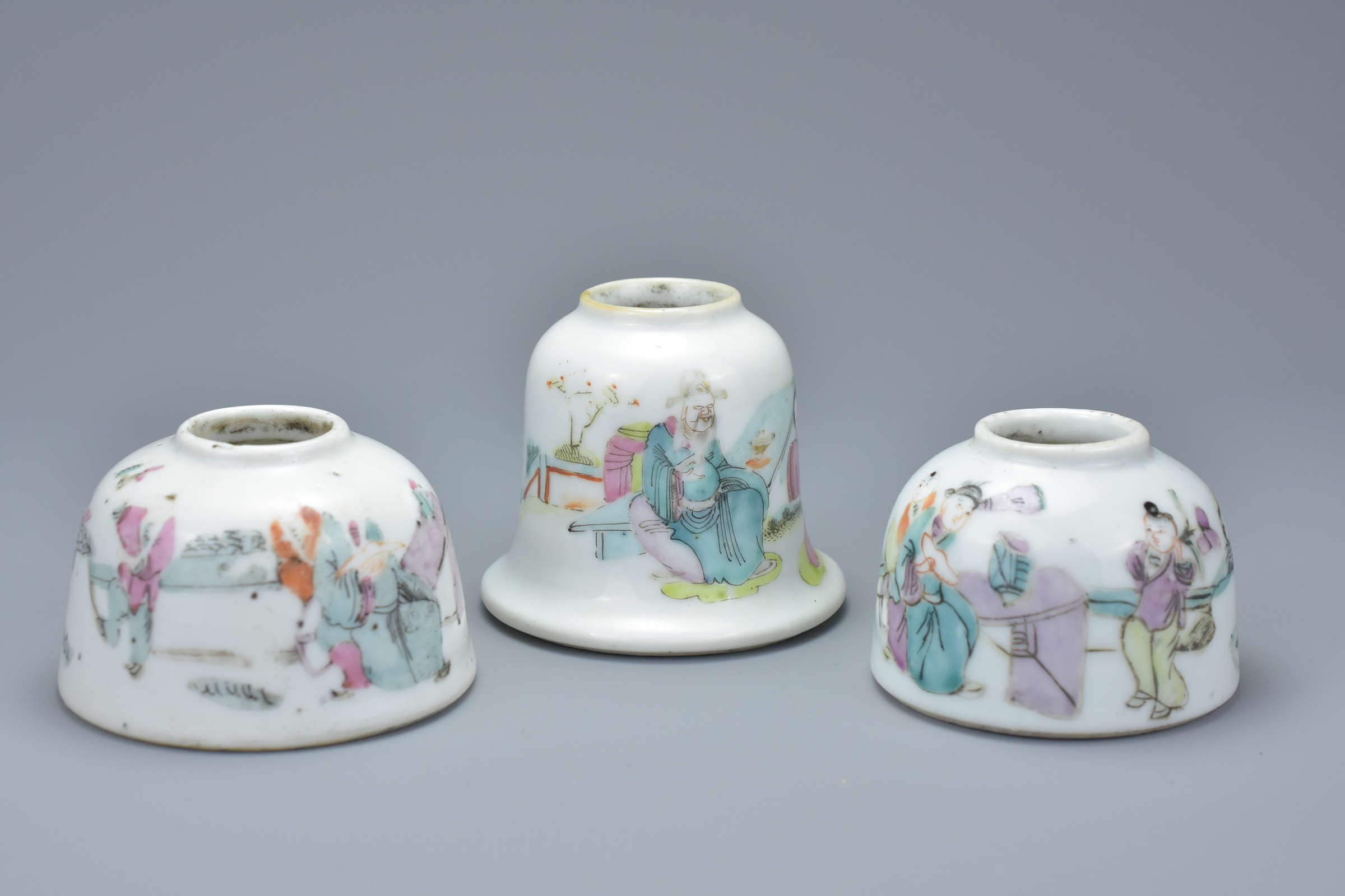 Three Chinese Late 19th century Famille Rose Porcelain Water Pots, 6cms wide (3)