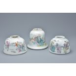 Three Chinese Late 19th century Famille Rose Porcelain Water Pots, 6cms wide (3)