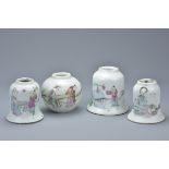Four Chinese Late 19th century Famille Rose Porcelain Water Pots, 5cms to 6cms high (4)