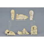 Six various 19/20th century Japanese carved Ivory netsuke. Approx. 4cms to 6cms high (6)