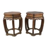 Pair of Chinese Hardwood Hexagonal Stools, 49cms high x 40cms wide (2)