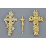 Two 19th century Carved Ivory Crosses, one carved with entwined leaves, 7.5cms and 7.5cms high toget