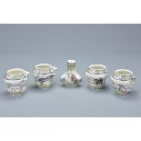 Set of five Late 19th / Early 20th century Chinese Famille Rose Porcelain Bird Feeders each painted