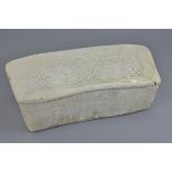 Chinese White Glazed Pottery Pillow with incised flower decoration, 36cms long x 11cms high