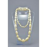 19th century Ivory Bead Necklace with Seven Ivory Spacer Beads in the form of Flowers, approximately