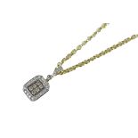 A 14k gold square pendant with diamonds on chain