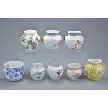 Eight Chinese 20th century Porcelain Bird Feeders, average 6cms high (8)