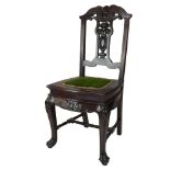 Chinese Hardwood Single Chair with reversible seat padded to one side and carved with paw feet - fro